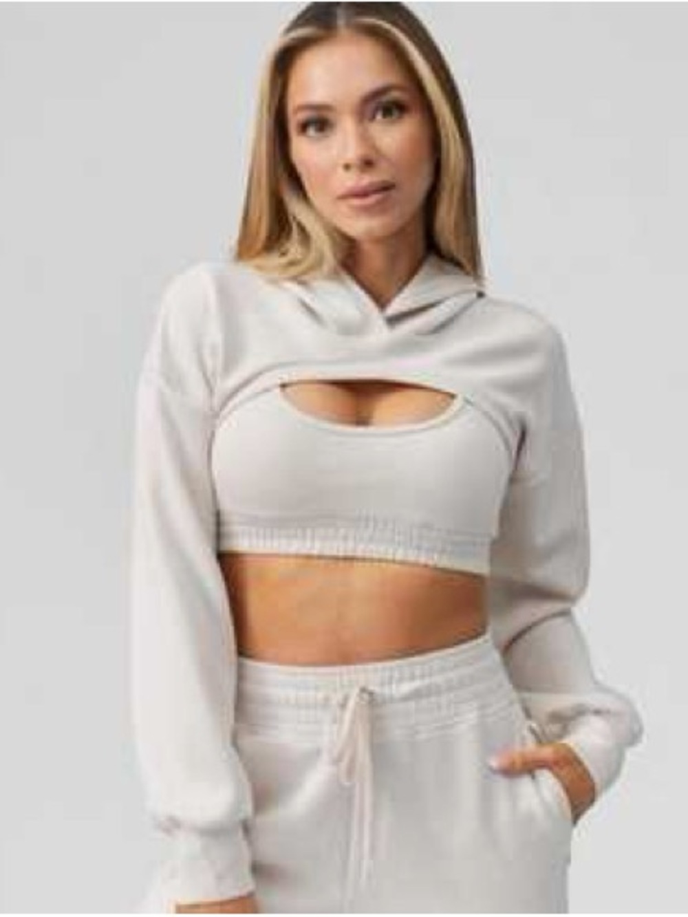 BuffBunny Ivory Cropped Cutout Hoodie & Ribbed Tank Set